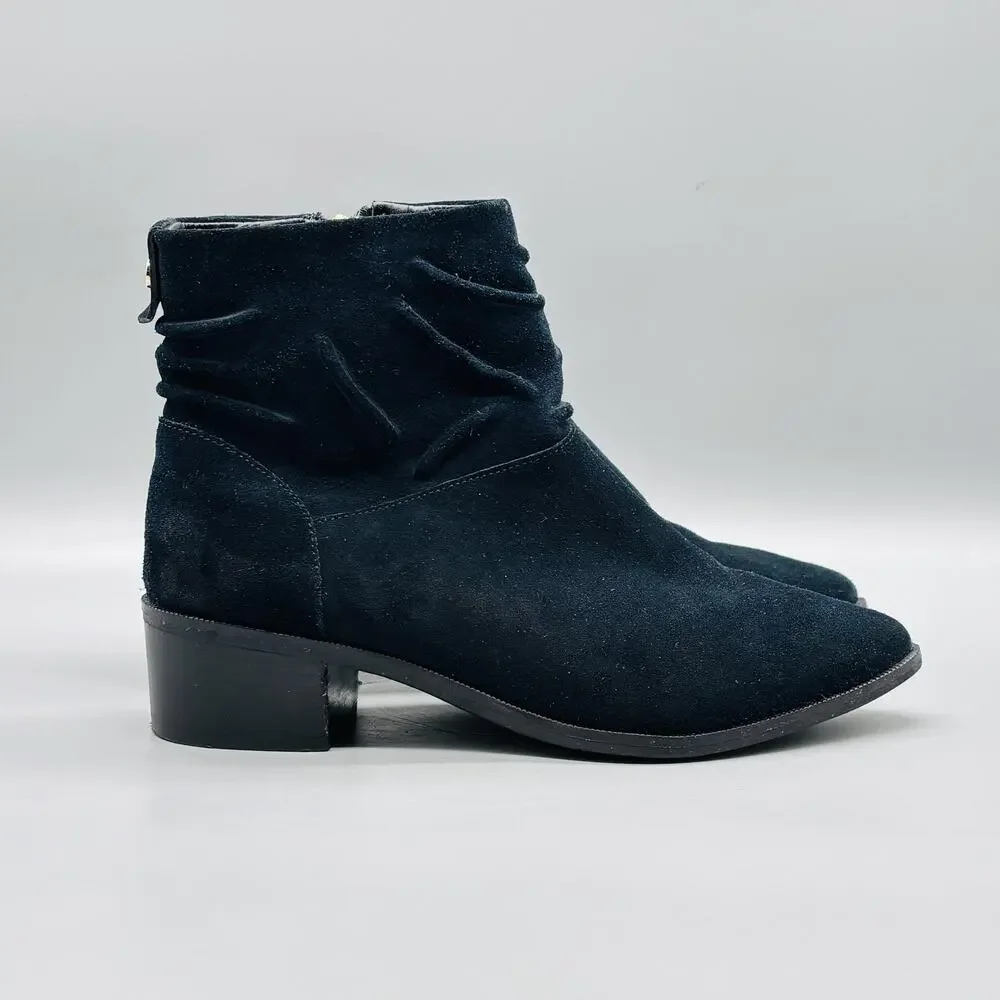Cole Haan Boots Womens 6.5 Black Suede Ankle Booties Side Zip Heel Casual Dressy